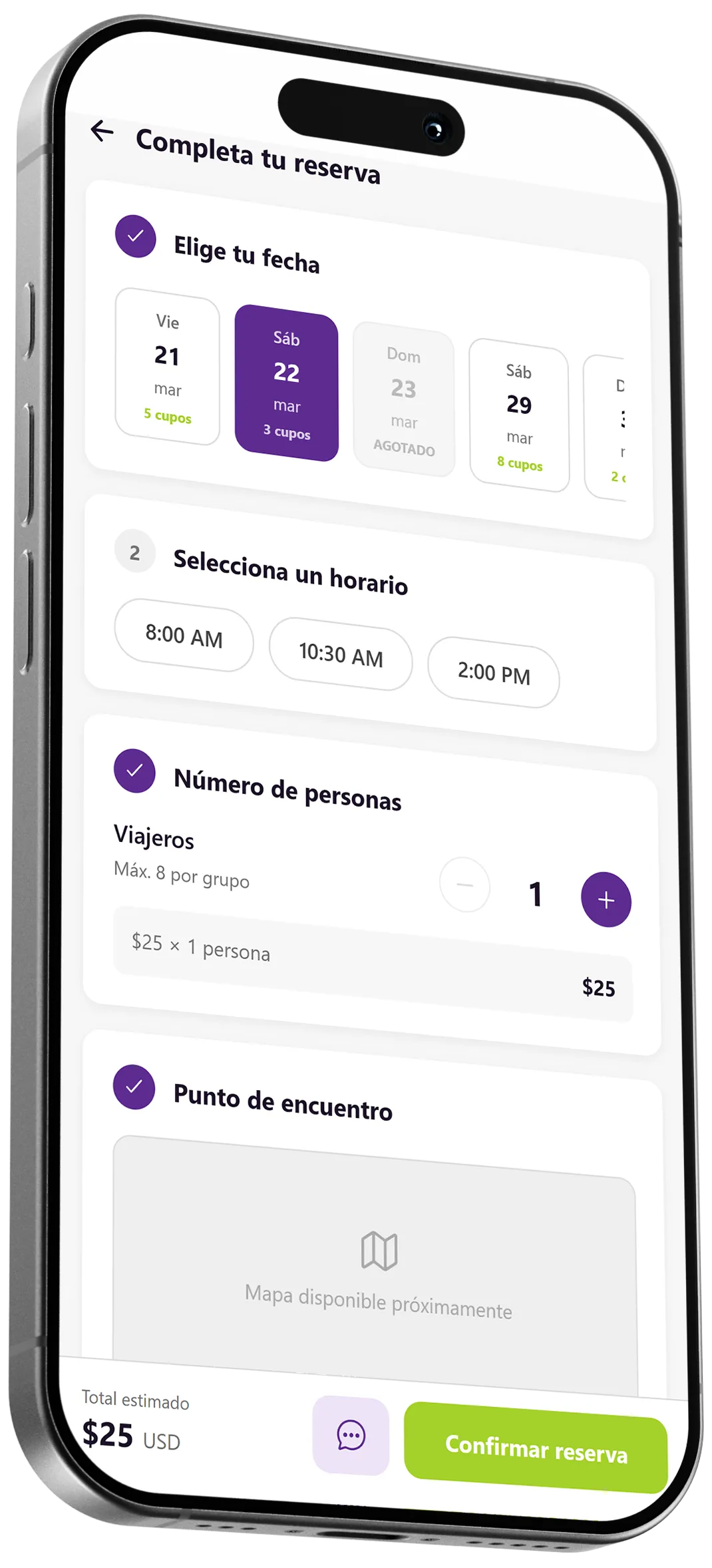GoNemi app — confirmar reserva